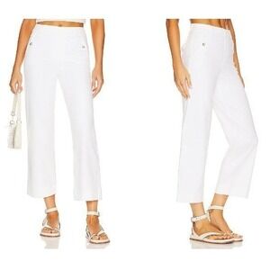 Spanx Stretch Twill Cropped Wide Leg Pants Women Small White NWT Button Detail